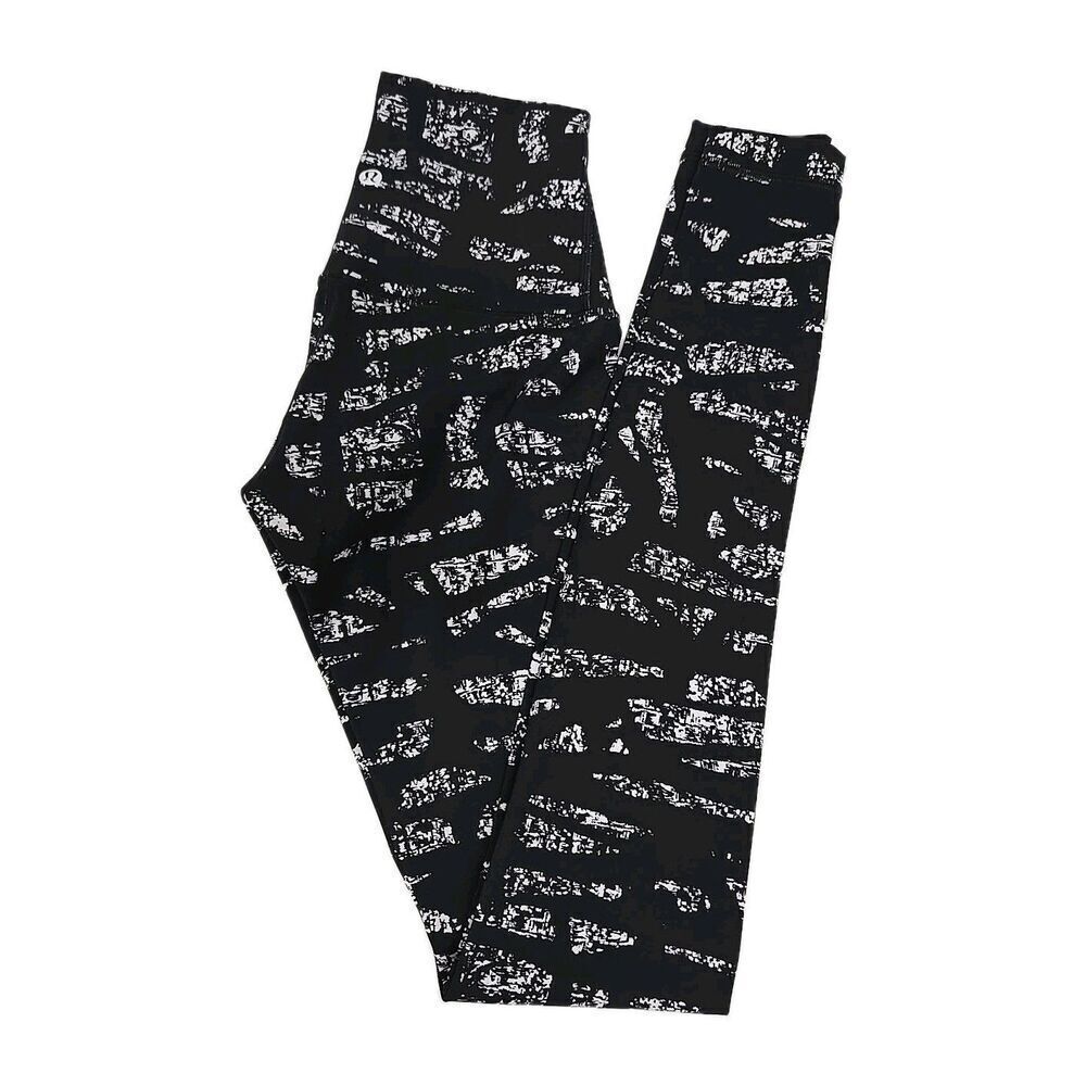 Lululemon Wunder Under Full Length Leggings 30"‎ Graf Black White Abstract  Sz 2
